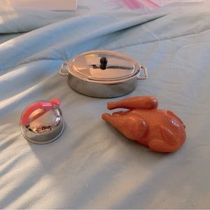 1996 TYCO Kitchen Littles set. Tea kettle, roaster pan w/lid and turkey. $25